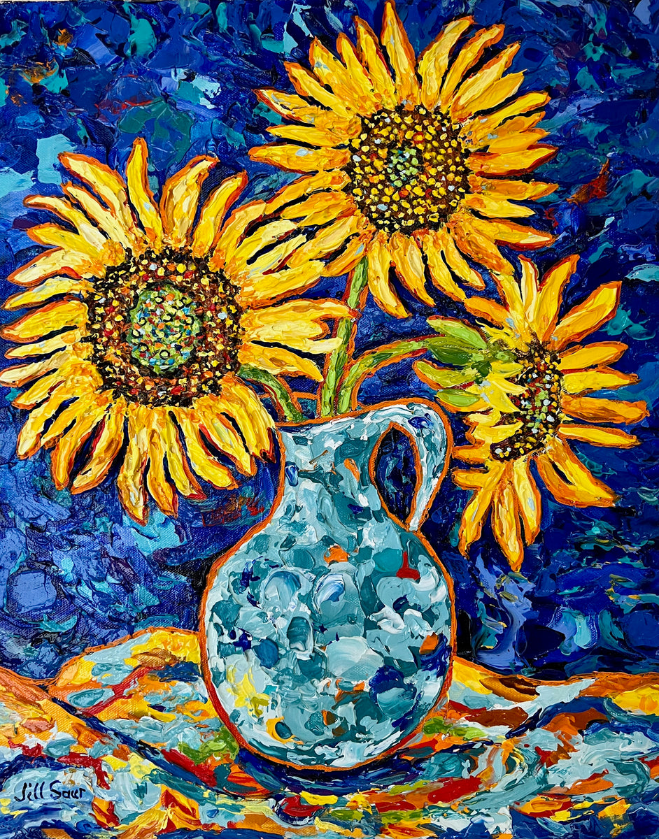 Sunflowers Denim Painting, 16 x offers 20 Inches Canvas, Original Acrylic Painting, Sunflowers Painted on Blue Denim Wrapped Canvas, Sunflower Art